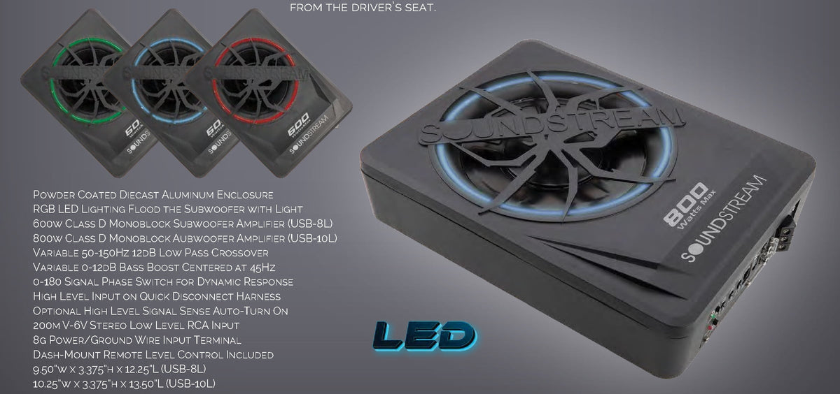 Soundstream USB-8DL Powered Enclosure w/ 8¡± Subwoofer & RGB LED Lighting
