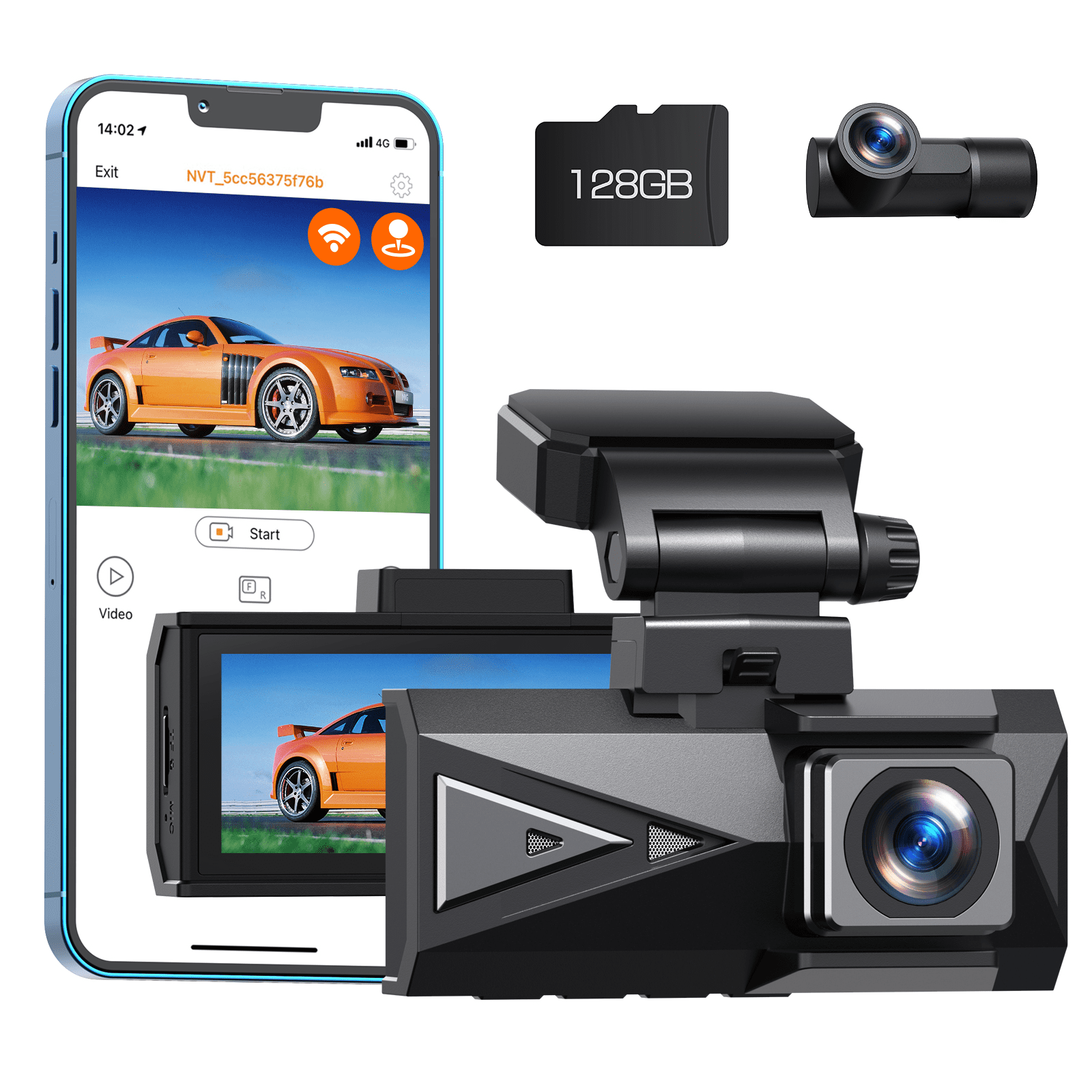 Toguard Dash Cam 4K Front and 4K Rear, TOGUARD Dash Camera Built-in WiFi GPS Voice Control 3.16Touch Screen Car Camera with 128GB SD Card