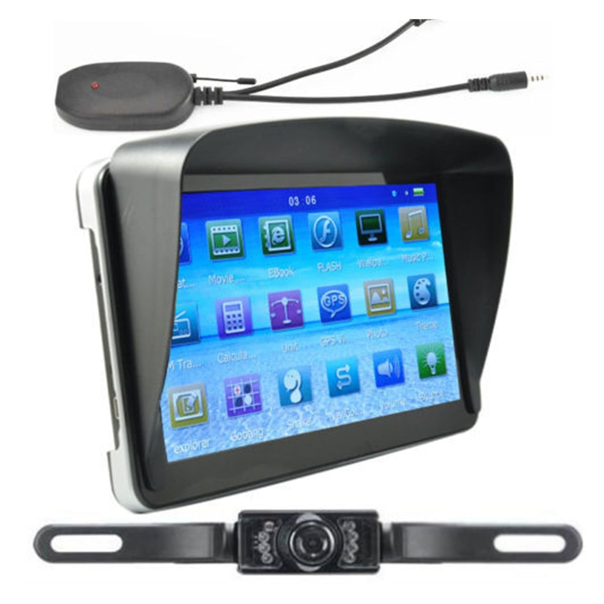 Universal 7 Inch Car GPS Navigation Bluetooth AV-IN Sat Nav +Wireless Rearview Camera