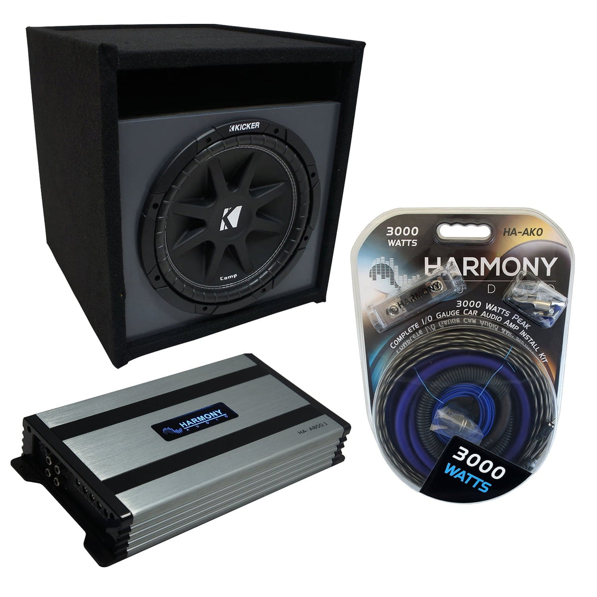 Universal Car Stereo Paintable Ported 15Kicker Comp C15 Sub Box HA-A800.1 Amp