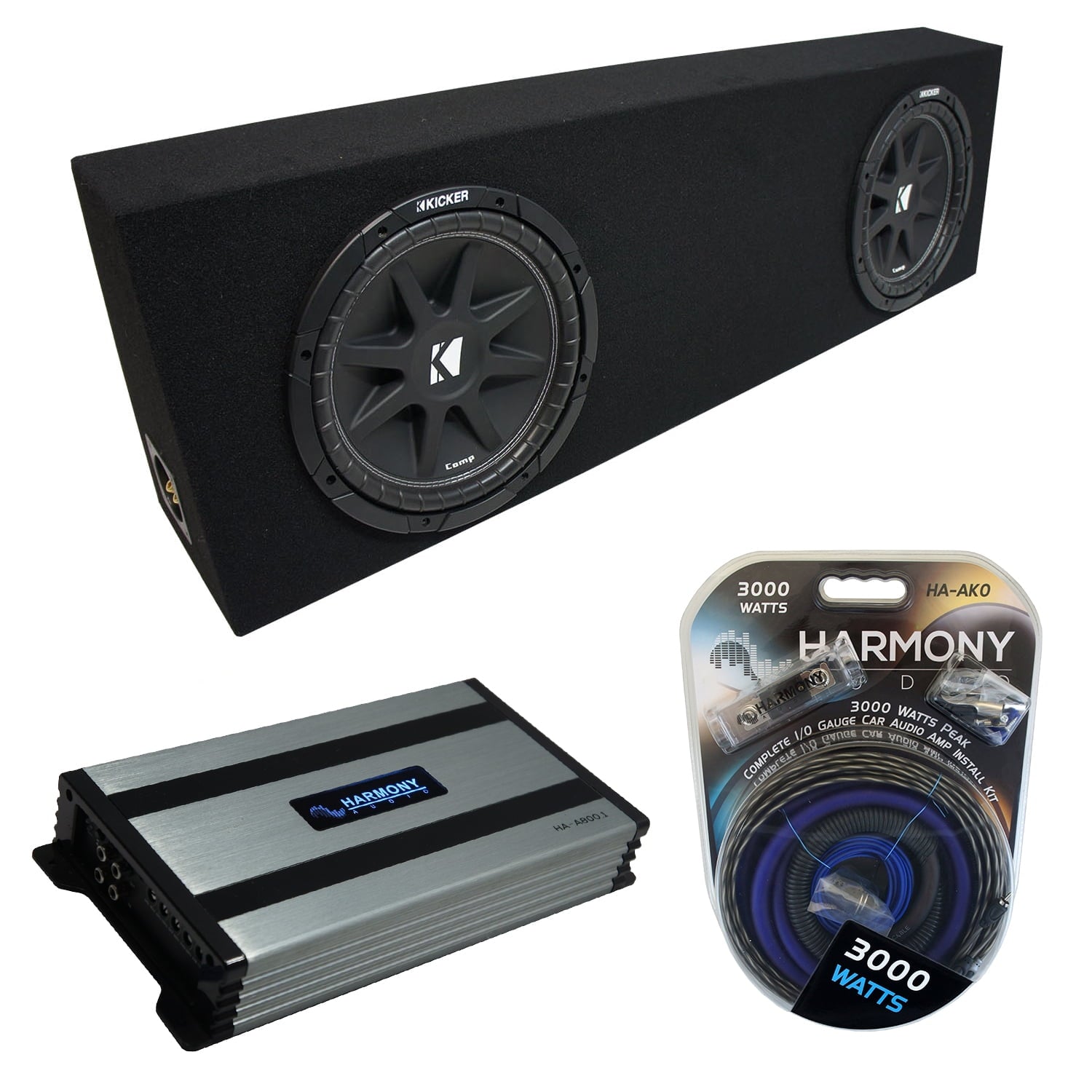 Universal Regular Cab Truck Kicker Comp C12 Dual 12Black Sub Box HA-A800.1 Amp