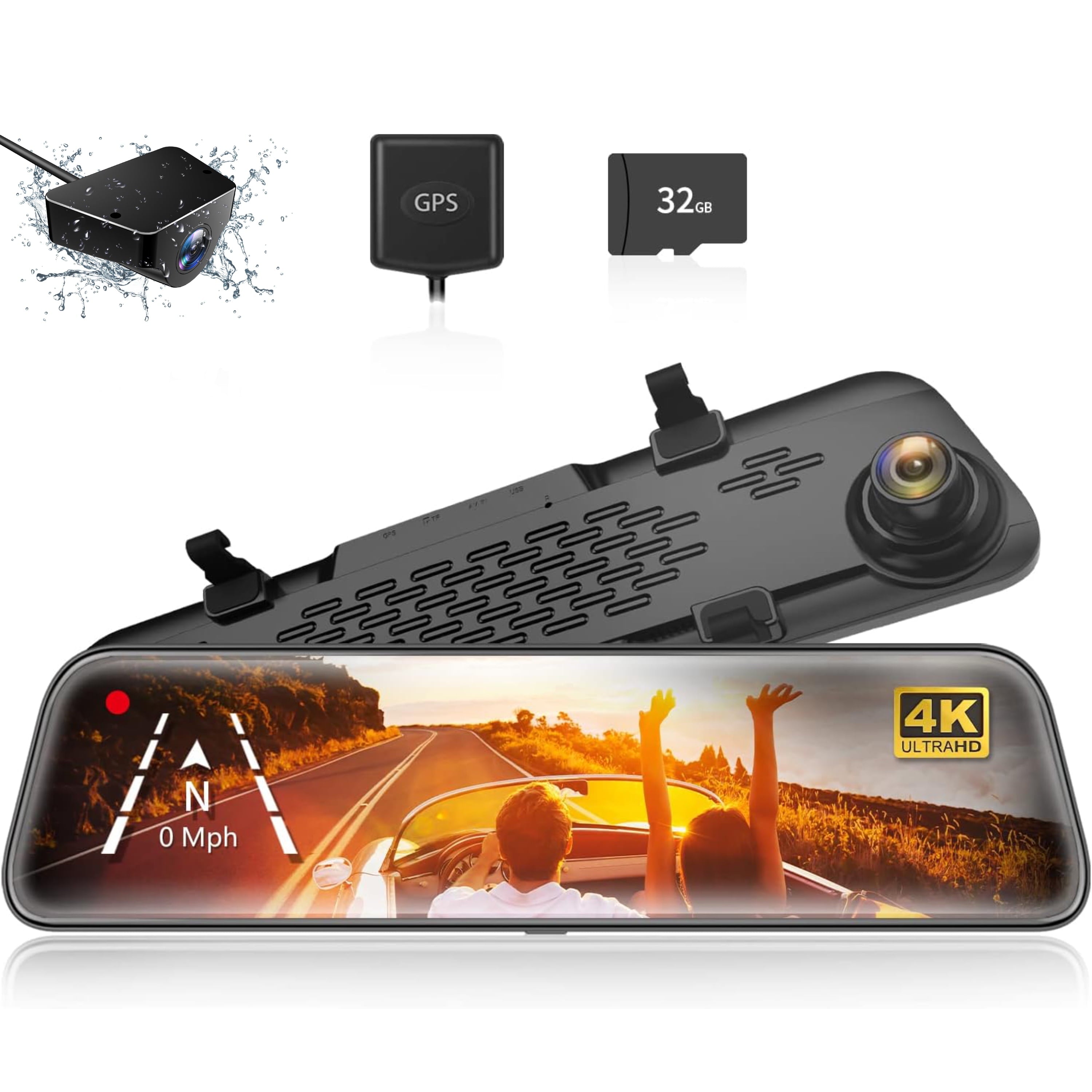 WolfBox G840S Rearview Mirror Dash Cam, 4K Front and 1080P Rear, 12Backup Camera with Night Vision