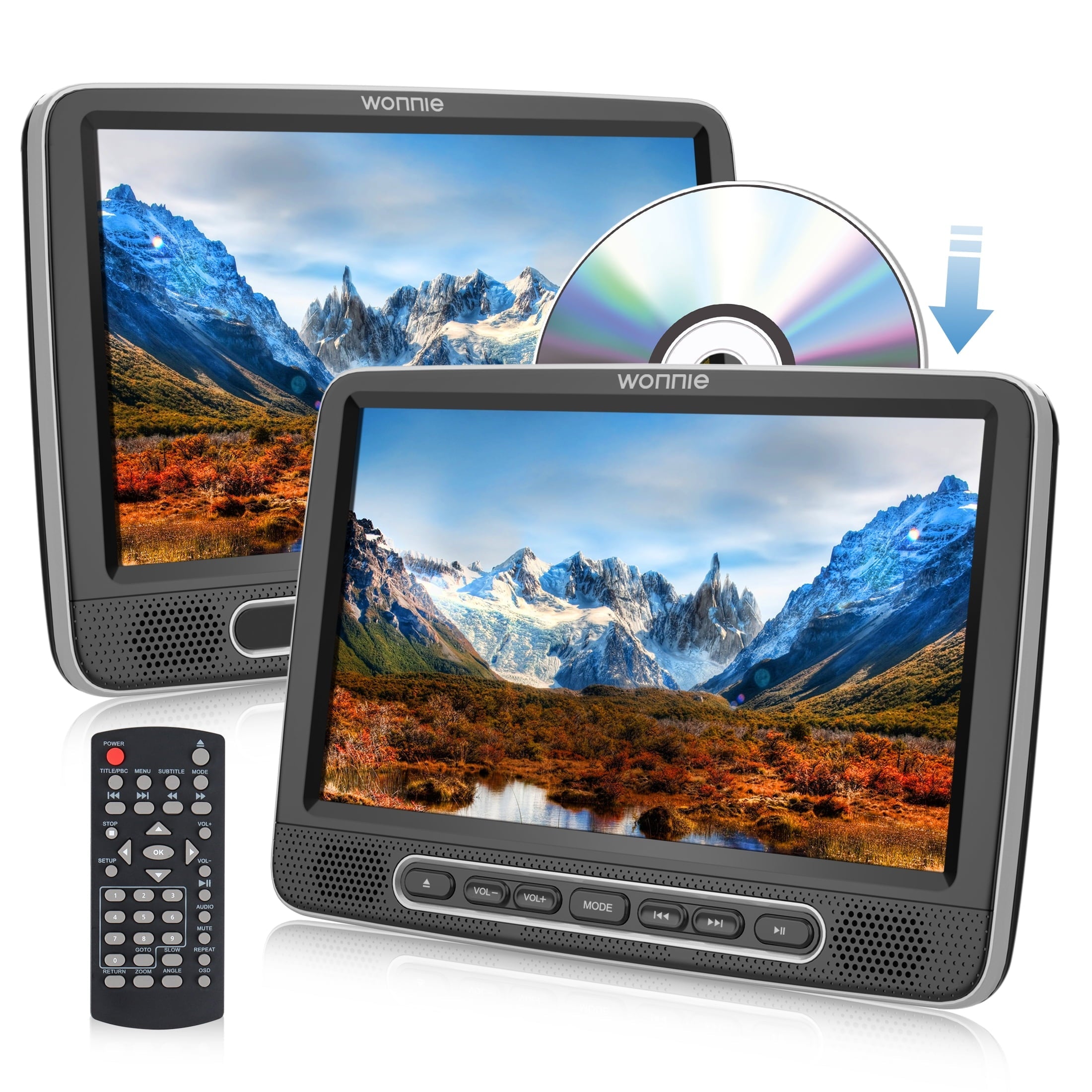 WONNIE 10.5Dual Screen Portable Headrest DVD Player with Mounting Bracket and Mounting Straps,Car DVD Player Suction-Type Disc in , Full HD 1080P Video,Supports HDMI,USB ,SD,AV Out, Black