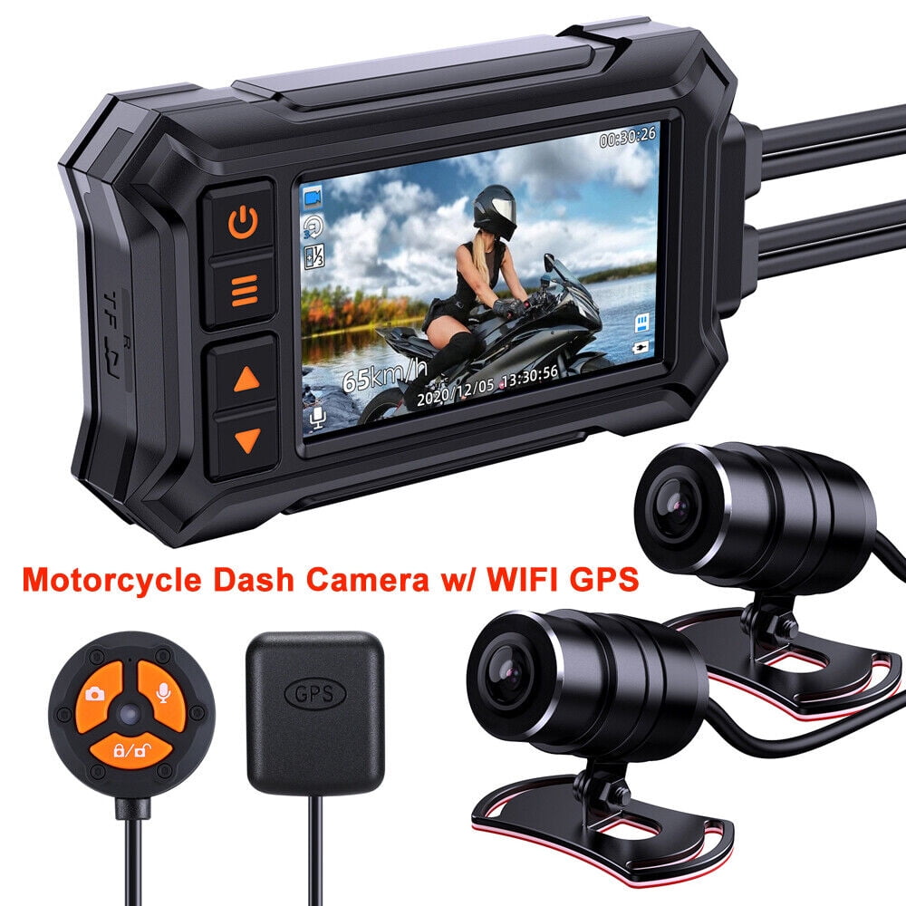 XAEIOW Motorcycle Camera Dual Front and Rear 1080P WIFI GPS Motorbike Dash Camera 64GB